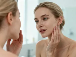 Dłonie z eleganckim manicure w pastelowych odcieniach z delikatnym kwiatowym wzorem na tle słonecznego ogrodu.